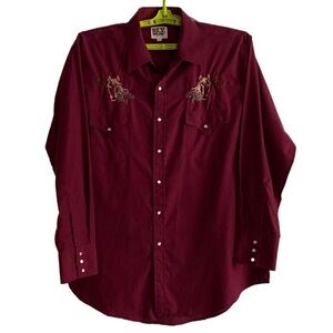 VTG Ely Cattleman Western Shirt Embroidered Horses Pearl-like Snaps Pockets XL